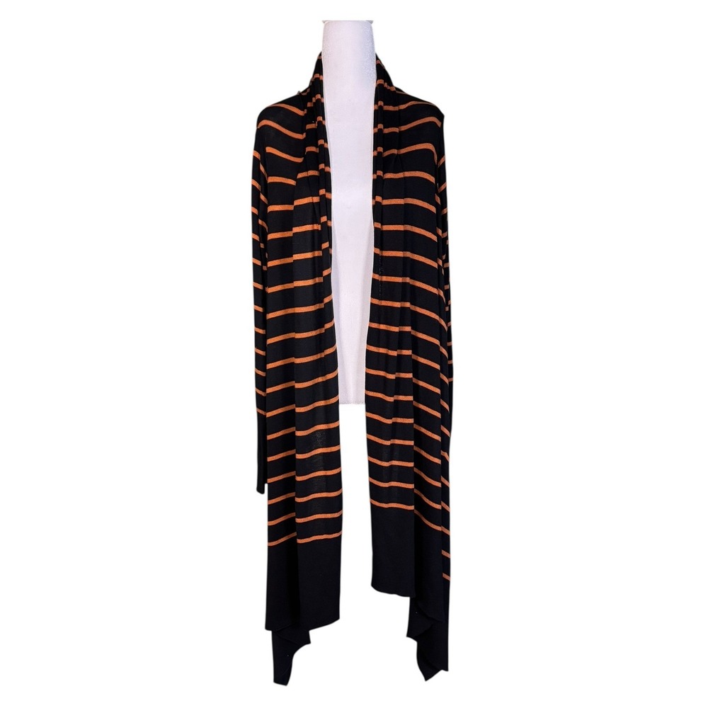 DKNY Black Orange Stripe Waterfall Cardigan Duster Sweater M/L Corpcore EUC